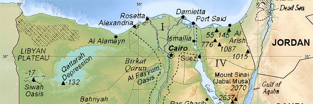 Regionen und Grenzen auf topografischer Ägyptenkarte